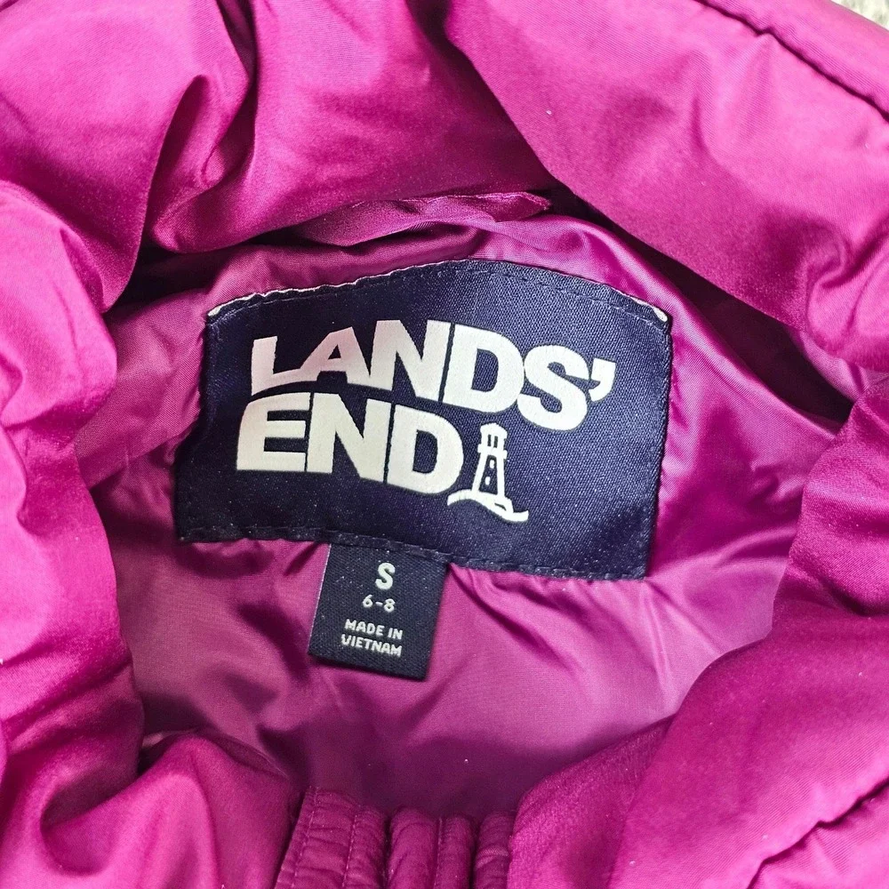 Lands' End Puffer Vest Womens Small 6-8 Pink Down Quilted Zip Winter Insulated